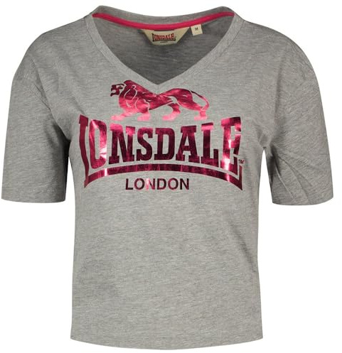 Lonsdale Heddle Maglietta Cropped, Marl Grey/Pink, XL Donna