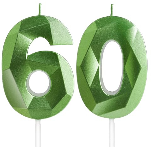 Geburtstagskerzen Zahl 66 Grün - Grüne 3D für Frauen Männer Geburtstagstorten, Kerzen zum 60 Geburtstagsdeko (Nummer 60, Tortenkerzen) Geburtstagsparty, Feier