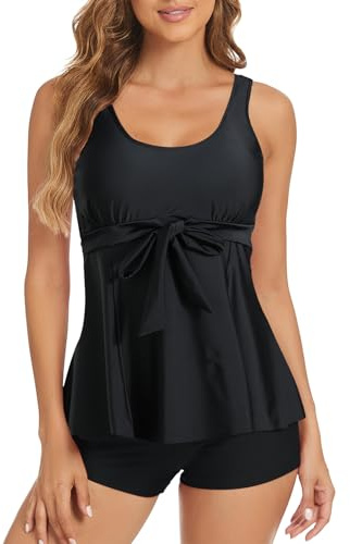 Genfien Maillot de Bain Femme 2 Pieces Tankini Maillots Push Up Rembourré Tankini Ensembles Swimsuit avec Boyshort Beachwear Maillot de Plag Swimsuit