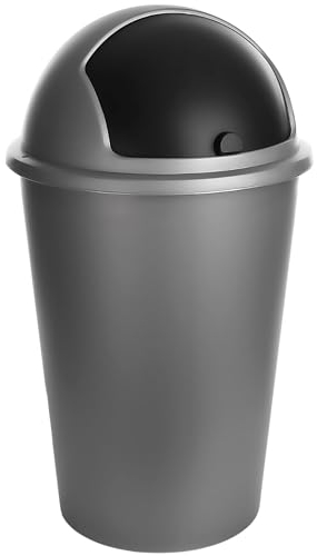 SUSTANIA Poubelle de cuisine, 50 l, anti-odeurs, avec couvercle basculant, 60 x 45 x 34 cm, en plastique recyclable, robuste, argenté, fabriquée en UE