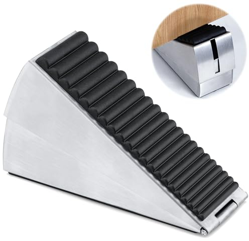 Modixun Großer Türstopper, robuster Türstopper, Keil, Edelstahl, Gummi, Türstopper für die Unterseite der Tür, 7 cm hoch, verstellbarer Türstopper, passend für jede schwere Tür (Silber)