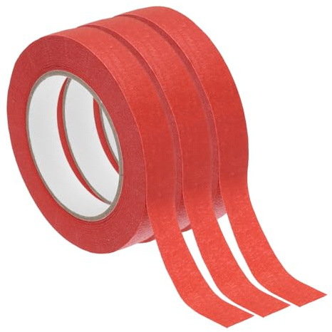 PATIKIL 20m x 1,9cm Krepppapier Klebeband Rot, 3 Rollen Universal Maler Kreppband Selbstklebend Malerkrepp Abklebeband für Malerarbeiten Dekoration zum Streichen Lackieren Renovieren