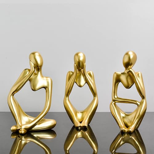 Home Decor Thinker Statue Ornaments Gold Decor Abstract Art Sculpture, Golden Resin Collectible Figurines For Home Living Room Bathroom Decorative Home Accessories (A-Gold 3 Set)