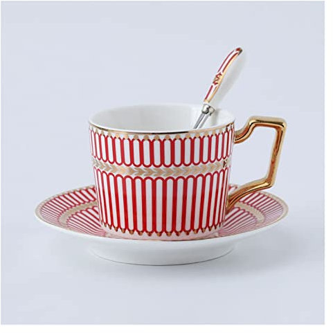 Tasse Kaffeetasse Kaffeetasse, Keramik, Teetasse, Kaffeetassen mit Löffel und Untertasse, Set, Goldrand, feines Esszimmer und Tischdekoration, Kaffee, Milch, Teetassen Teetassen Cappuccino Tasse(C)