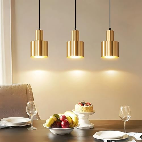 Deboola Pendelleuchte Esstisch Hängelampe Gold - Esstischlampe Esszimmer | Modern Design 3 Flammig Esszimmerlampe Metall E27 Hängeleuchte für Wohnzimmer Arbeitszimmer- Ohne Leuchtmittel