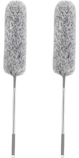 ARCUS Feather Duster Extendable - Pack of 2 - Premium Microfibre - Long Pole Rotateable Bendable Head - Washable - Clean High Ceiling Fans, Light Fixtures & Chandeliers, Cobwebs, Air Vents (Grey)