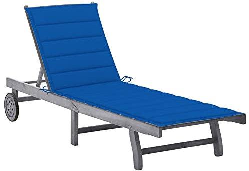 Fasba Garten Sonnenliege mit Auflage Gartenliege Gartenmöbel Relaxliege Liegestuhl Freizeitliege Saunaliege Strandliege Liege Grau Akazie Massivholz 200 x 59/63 x 30/62/76/85 cm