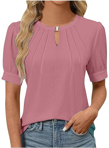 Cocila T Shirts A Maniche Corte Pieghettate Tinta Unita Casual alla da Donna Vestaglia Pile Blusa No Stiro Camicia Elegante Donna Verde Maglietta Personalizzata Scollo A V T Shirts Cotone Giallo