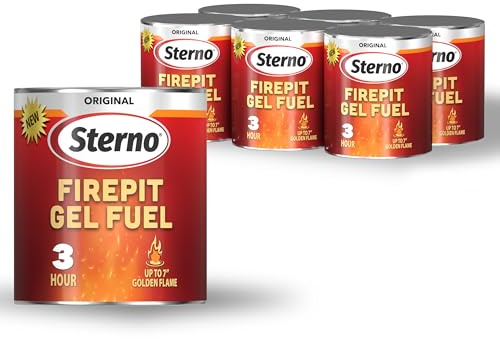 Sterno 6-Pack Fire Pit Gel Fuel - 3 Hours of Burn Time - Vibrant Flame - Wood Crackling Sounds - Safe, Smokeless & Odorless, No Ash - All-Weather Burner for Indoor & Outdoor Table Top FirePit