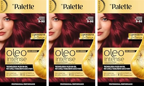 Syoss by Palette Oleo Intense, colorazione permanente, copertura professionale capelli bianchi, 5-92 Rosso Intenso, confezione da 3