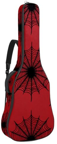 KengjuTesu 43 Zoll Akustikgitarre Softcase mit Rucksackgurt und 2 Taschen Spinnennetz Rot, Keine Polsterung Rucksack Wasserdicht Oxford Tuch Bassgitarre Gigbag für Konzertgitarre, Mehrfarbig 1