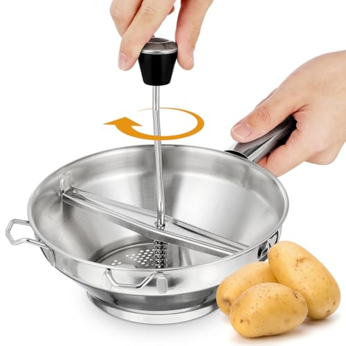 GLEAVI Edelstahl Kartoffelpresse Manuell Für Cremigen Kartoffelbrei Und Gemüse Robuster Handbetriebener Kartoffelstampfer Für Küche Und Haushalt Einfach Zu Reinigen 13.78X7.60X2.76In