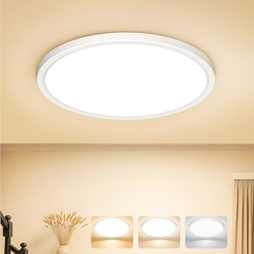 ONEWEST Bathroom Light, 22CM 1800LM Modern Round LED Ceiling Lights With Adjustable 3 Color Temperature 3000K/4000K/6500K, IP54 Waterproof, Flush Ceiling Light For Bathroom, Kitchen, Bedroom, Hallway.