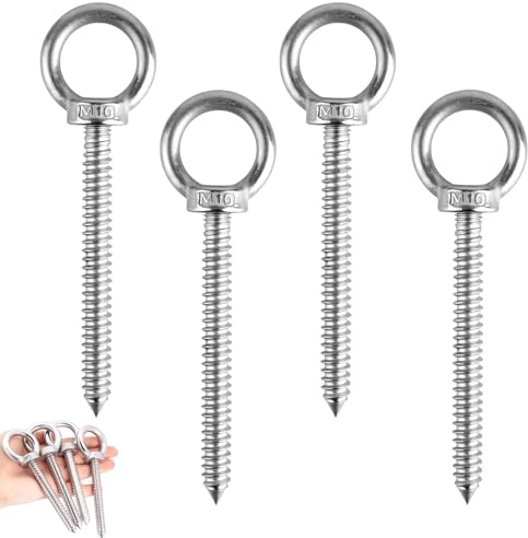 Boutihao 4 Stück M10 x 120mm Robuste Ösenhaken, Ringschraube m10, Edelstahl Heavy Duty Ösenschrauben, Ösenschrauben zum Einschrauben, für Markisen, Schaukelstühle, Festkabel, Blumenampel