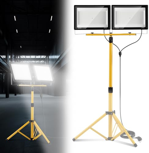 Eikuavons 2 x 200W Baustrahler LED mit Stativ einstellbar, IP66 Wasserdichte Baulampe mit 3m Netzkabel, 6500K LED Arbeitsstrahler für Baustelle, Werkstatt oder Keller, Innen & Außen