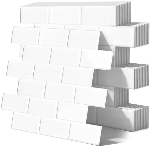Flow fire 10 Stück Klebefliesen Weiß Küche, Wasserdicht Selbstklebend Klebefliesen 3D Wandfliesen für Küchenrückwand und Bad (30.5x30.5cm)