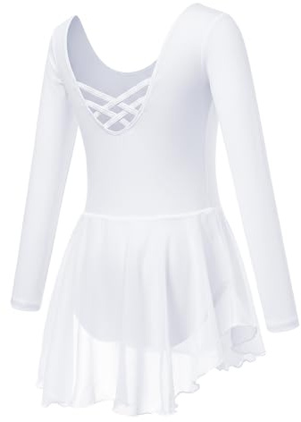 Soudittur Ballettkleidung Mädchen Langarm Ballettkleid für Kinder Baumwolle Balletttrikot Ballettanzug Tanzkleid Tanzbody mit Chiffon Rock Tütü