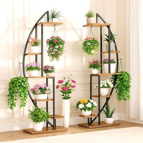 DanDiBo Pflanzenregal Indoor 160 cm Hoch Blumenregal Metall Schwarz Rund 96644 Blumentreppe Groß Halbrund Pflanzenständer Modern Design