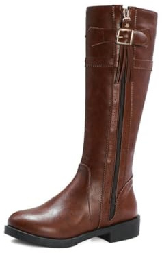 Genérico Botas de Montar Mujer con Tacón Plano y Punta Redonda, Caña Alta con Cremallera Lateral y Diseño Ecuestre para Confort Diario,Marrón,40 EU