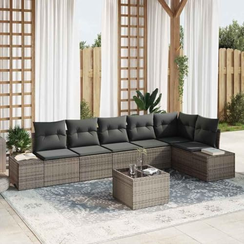 Frdhee Gartensofa, SOFE, Rattansessel, Garten-Sofa-Set mit Kissen mit Speicher 7 pcs Hellgrau Für Terrasse Schwimmbadumgebung öffentliche Ruheräume