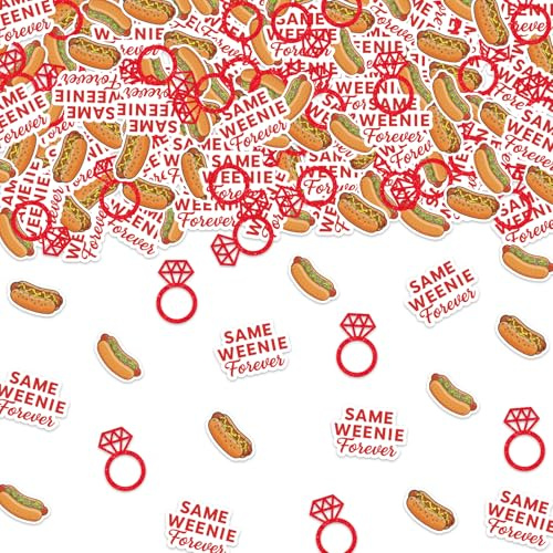 Sursurprise Same Weenie Forever Konfetti, Hot Dog und Diamantring, Tischstreuung für Junggesellinnenabschiede, lustige Brautparty-Dekoration und Zubehör für Frauen