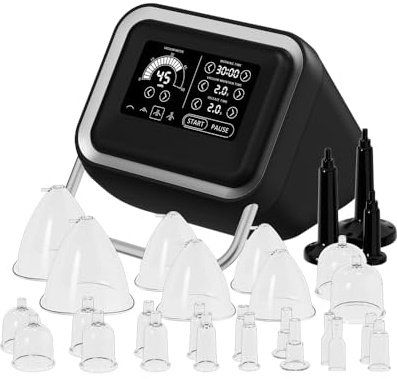 Elitzia - Máquina de terapia de ventosas con 24 tazas y 3 asas eléctrica masajeador de ventosa para masaje y masaje de succión para SPA Salon Home ET0815SL (tazas transparentes de máquina negras)