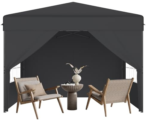 QEENTOE Premium Partyzelt 3x3m mit Vollausstattung | Der vielseitige Faltpavillon für Gartenfeste, Märkte & Camping | Winterfest, Höhenverstellbar inkl. 4 Seitenwänden & Tragetasche (Anthrazit)