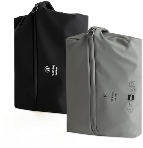 SLIAXINT 2 sacchetti per scarpe da viaggio, borsa per scarpe da viaggio, organizer per scarpe, impermeabile, in TPU, grande capacità, pieghevole, per valigie, fitness, scarpe da viaggio (nero, grigio)