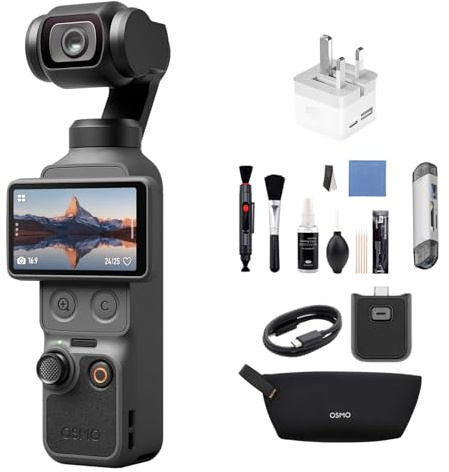DJI Osmo Pocket 4 Essential Combo, Pocket Gimbal Vlog Camera, 1″ CMOS & 4K/240fps, 3‑Axis Stabilization, 14‑Stop Dynamic Range,107GB Built‑In Storage (Osmo Pocket 4 Essential Combo Bundle 1)
