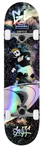 Enuff Skully Hologram Complete Skateboard - 7 Ply Maple Deck with Decade Trucks, 90A High Rebound Wheels, ABEC-9 Bearings, Perfect for Young Skaters