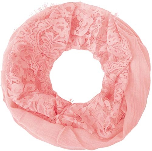 Compagno Damen Schal mit toller Spitze Loopschal Loop Damenschal Spitzenschal, SCHAL Farbe:Rosé