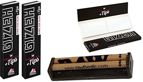 yaoviz® Set 3tlg.: RAW konische Drehmaschine 110mm Jointroller - 2x GIZEH Black KS Slim Papers inkl. Tips
