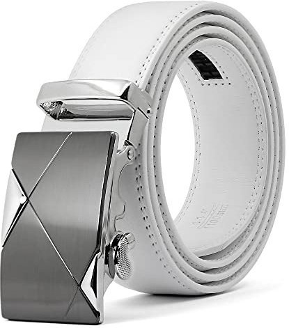 3ZHIYI Cinturón Cuero Cinturones Hebilla Automática,35mm,Blanco (Blanco-C03, 110CM (Ajuste la cintura 33-39))