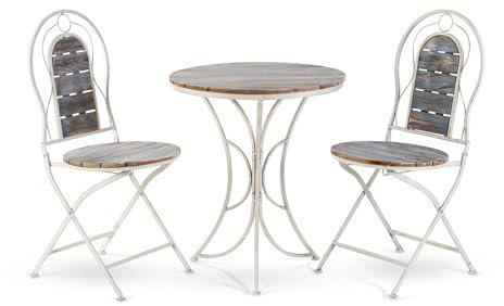 Alpine Corporation MZP278A Conversation Patio Hof, Garten Mehrfarbig alpines 3-teiliges Bistro-Set aus Holz und Metall, rustikales Design, 71 cm hoch