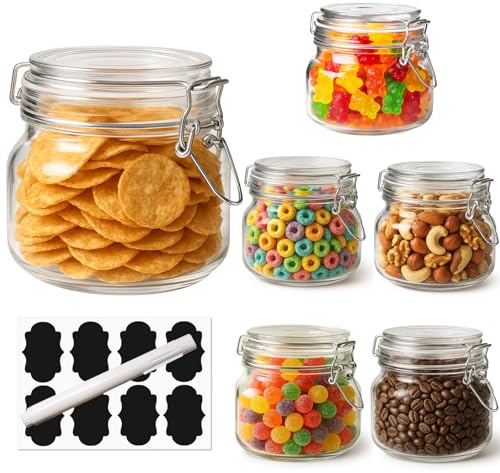 OAMCEG Clip Top Glass Jars 500ml Set of 6 Storage Jars with Lids Airtight | Airtight Glass Jars with Lids for Jam, Pickle, Overnight Oats, Canning, Sugar & Spices Mason Jars for Kitchen Food Organiser