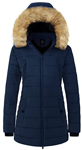 wantdo Women's Cold Weather Warm Winter Coat Outerwear Puffer Coats Dark Blue S