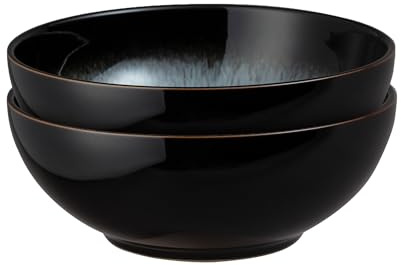Denby - Halo Cereal Bowls Set Of 2 - Reactive Glaze Dishwasher Microwave Safe Crockery 820ml - Black, Grey Ceramic Stoneware Tableware - Chip & Crack Resistant Soup Bowls