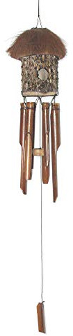 Bambus Windspiel Kokoshaar mit Vogelhaus/Vogelnest längstes Rohr 30 cm Garten-Deko Bambus-Klangspiel mit harmonischem Ton und warmem Klang Feng Shui