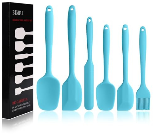 BINHAI Silikonspatelset – blå 6-delad non-stick gummispatel med kärna av rostfritt stål – värmebeständig spatel köksredskapsset för matlagning, bakning och blandning