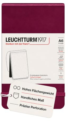 LEUCHTTURM1917 364413 Notizblock Pocket (A6), Hardcover, 94 nummerierte Seiten, dotted, Port Red
