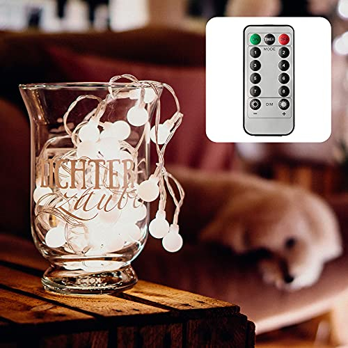 hellum LED Kugel Lichterkette Warmweiß, Partybeleuchtung mit 50 LED Kugeln & Timer, Batteriebetrieben, Fernbedienung & Lichtmodi, IP44 für außen & innen, Party-Deko, Garten, 150131/523430