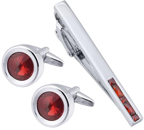 Jonwo Runde Manschettenknöpfe und Krawattenklammer mit Diamantschliff, für Herren, normale Krawatte, Krawattennadel, Manschettenknöpfe für Hochzeit, Business, Hemd, Krawatte, 2.36 Inch, Messing, Kein