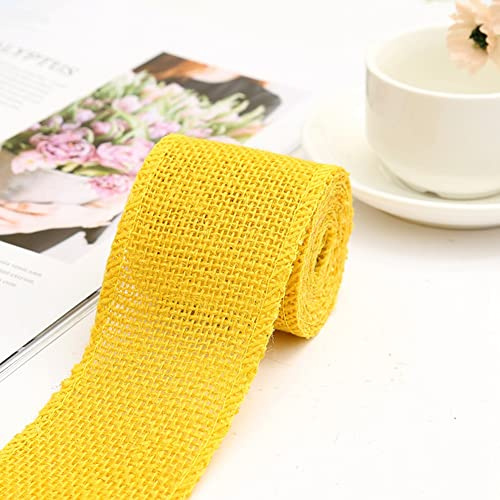 Egurs Juteband 6cm x 2m Natur Dekoband aus Jute für DIY Basteln gelb | Rustikale Juteoptik, Leicht zu Schneiden und Formen für Geschenke Blumen Hochzeit Tischdeko und kreative Projekte