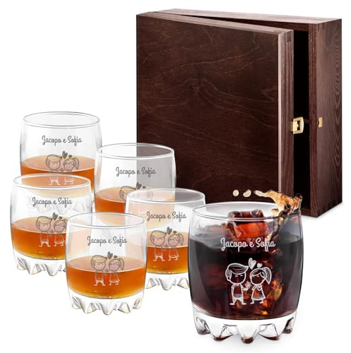 Maverton set 6 bicchieri da whisky, in vetro da 310ml | Incisione personalizzata, per bourbon e drink, regalo speciale, idea per anniversario, bimba e bimbo