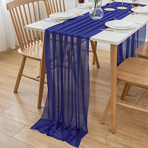 AOKSUNOVA Tischläufer Blau Chiffon Royalblau Tüll Dekostoff 300 x 75 cm