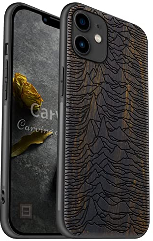 Carveit Coque Compatible avec iPhone 11 Étui en Bois [Etui en Bois Rigide Antichoc avec Cadre en TPU] pour 11 Case Coque de Protection (Bois Sombre-Le Premier Pulsar/CP 1919)