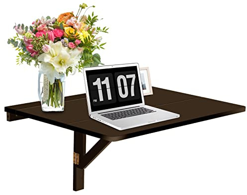 LIFEZEAL Wandklapptisch, Wandtisch aus Holz, Schwimmender Schreibtisch mit großer Tischplatte, Laptoptisch platzsparend, Esstisch für Küche, Wohnzimmer & Schlafzimmer, 80x60x43cm (Braun)
