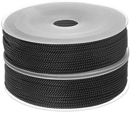 sourcing map 2pcs Twisted Nylon Twine Thread Beading Cord 1.5mm 20M/65 Feet Extra-Strong Braided Nylon String for Crafting Bracelets Jewelry Making, Black