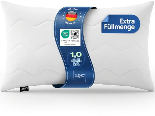 LILENO HOME Kopfkissen 40x80 (1er Set) – 95°C waschbar, OekoTex 100 | Made in Germany – Kissen 40x80 mit praller Füllung – Schlafkissen, Bettkissen, Polster, Pillow