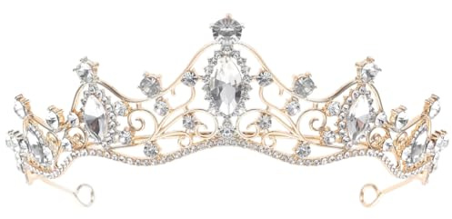 FOMIYES Hochzeit Tiara Kronen Brautkopfschmuck Mit Strass Elegantes Stirnband Für Brautfrisur Party Bankett Leichtes Diadem Für Damen 13.5X16.2X4.2Cm